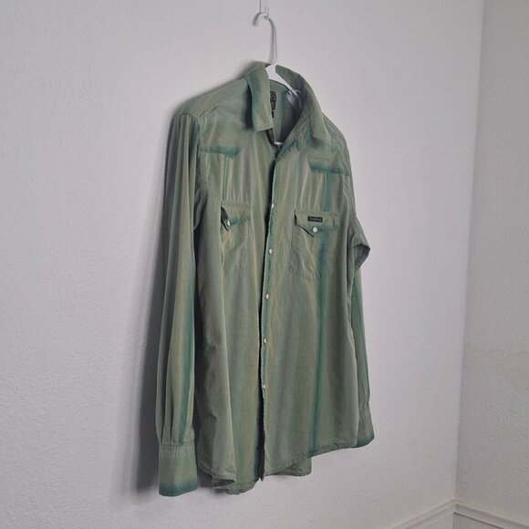 Lucky Brand Mens Western Shirt Sz M Plaid Pearl Snap Button Dugarees Cowboy - Picture 3 of 12